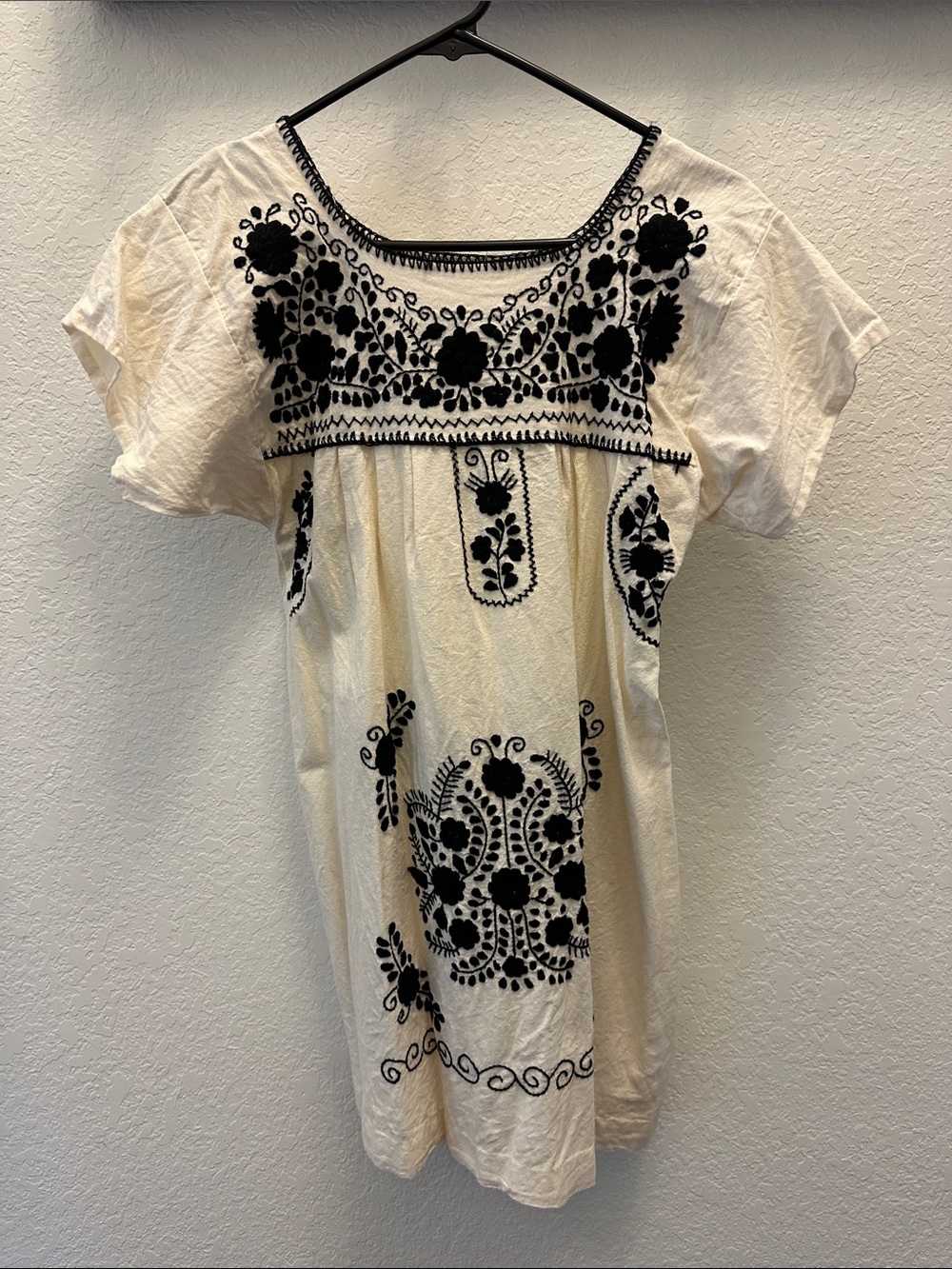 Embroidered Cream and Black floral dress